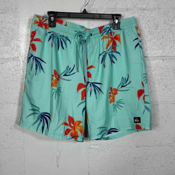 Quiksilver Men's Everyday Mix Volley Drawcord Boardshorts blue floral XL $50 - Picture 1 of 10